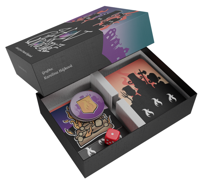 Game components laid out on a table.